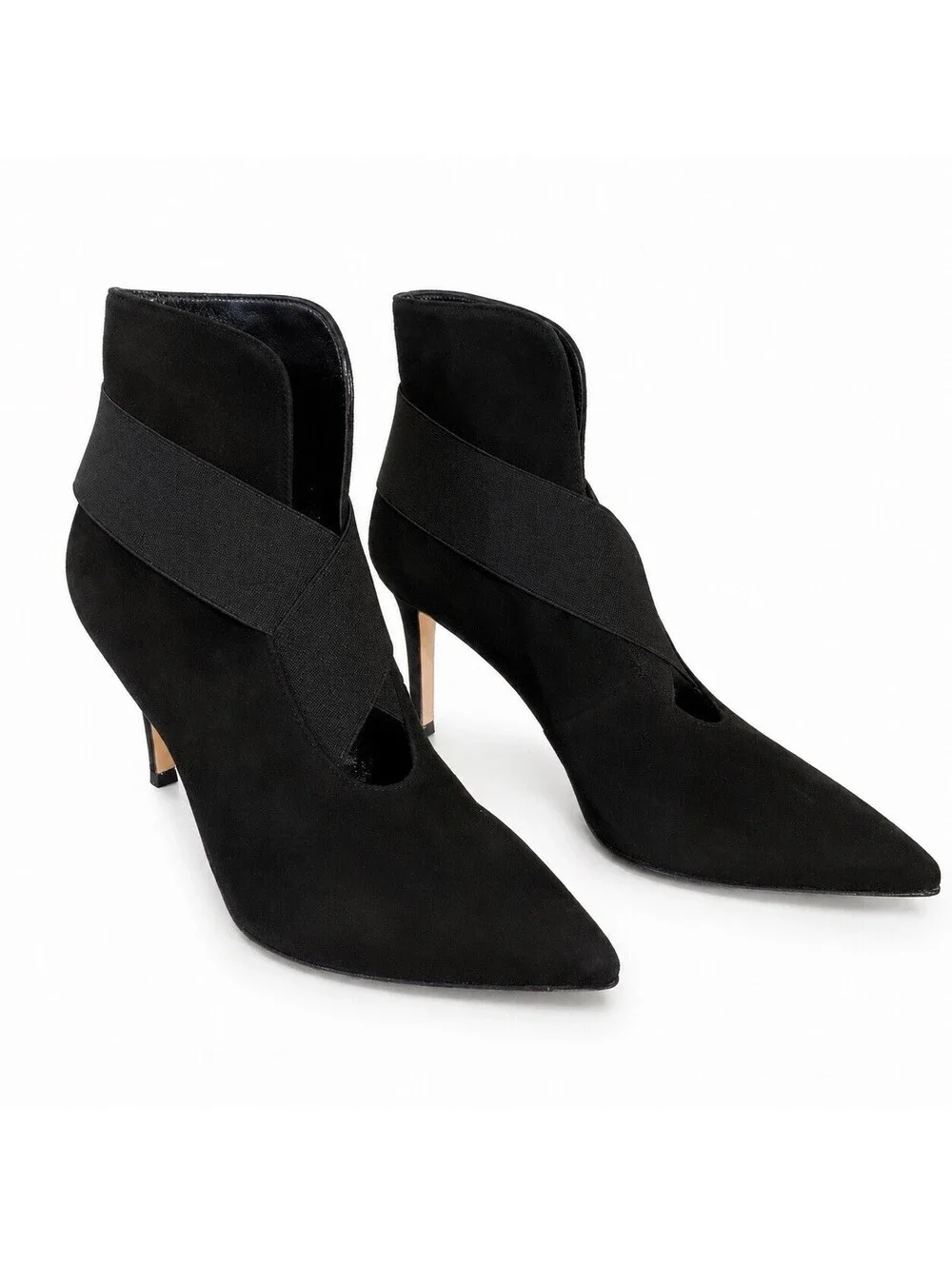 Gianvito Rossi Black Suede Stretch Strap Pointed Toe Pumps Heels EU 36.5 US 6.5